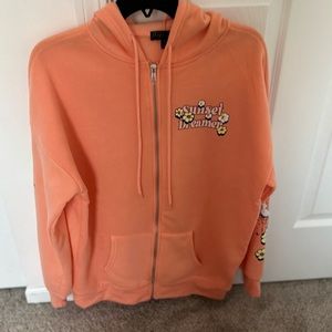 Orange Oversized Celestial Pattern Zip Up Hoodie